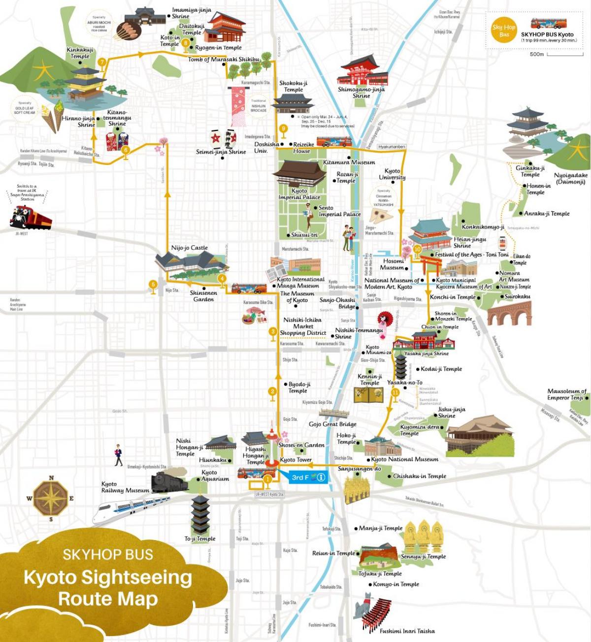 Kyoto Hop On Hop Off bus tours map